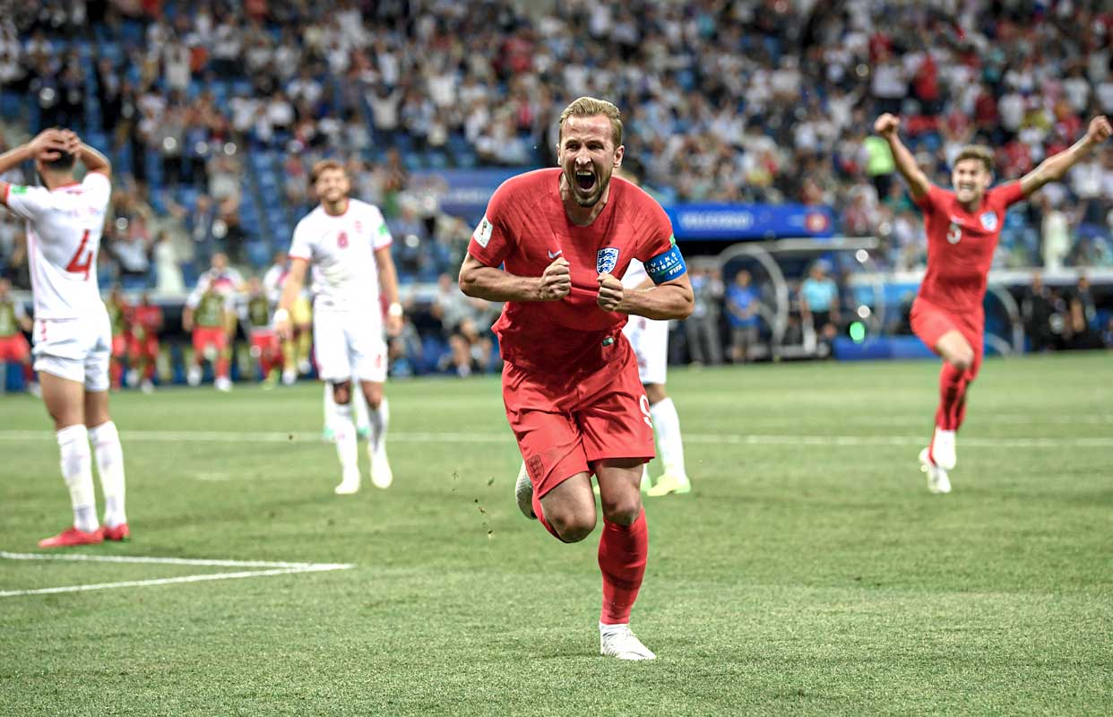 Harry Kane celebra el gol ante Túnez en el primer partido de la selección inglesa en el Mundial 2018. 