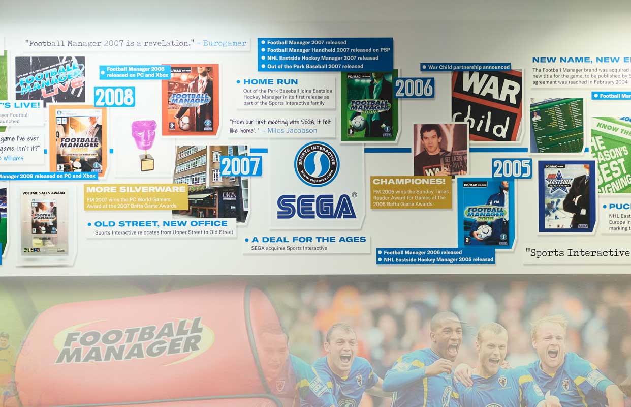 La historia de Football Manager en la pared de sus oficinas. El juego que inspiró a Will Still
