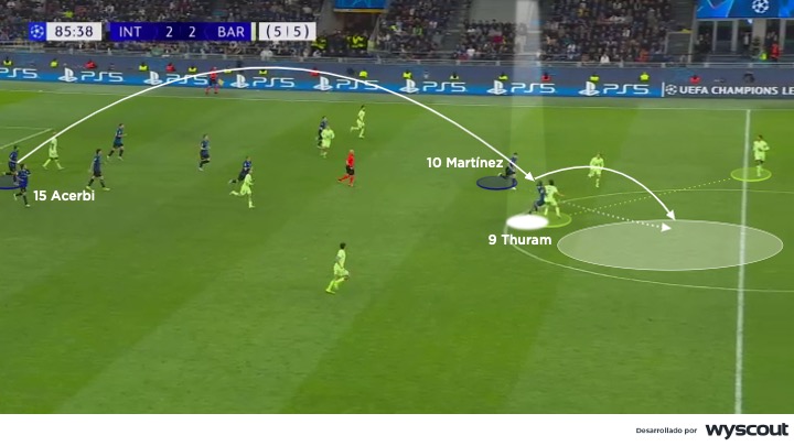 Contragolpe del Inter vs. Barcelona. Partido de vuelta de la semifinal de la Champions League 2025
