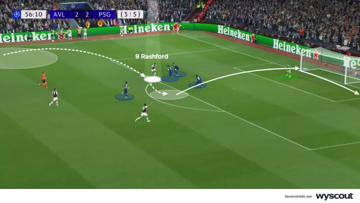 Marcus Rashford rematando al arco